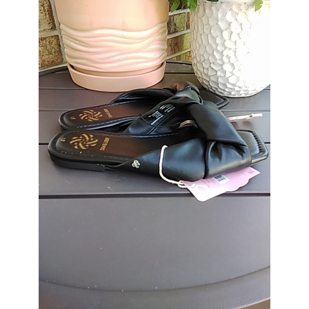 Sam & Libby 8.5 NWT Black Square Toe Bow Slide Sandals Chic Travel Festival - Picture 3 of 9